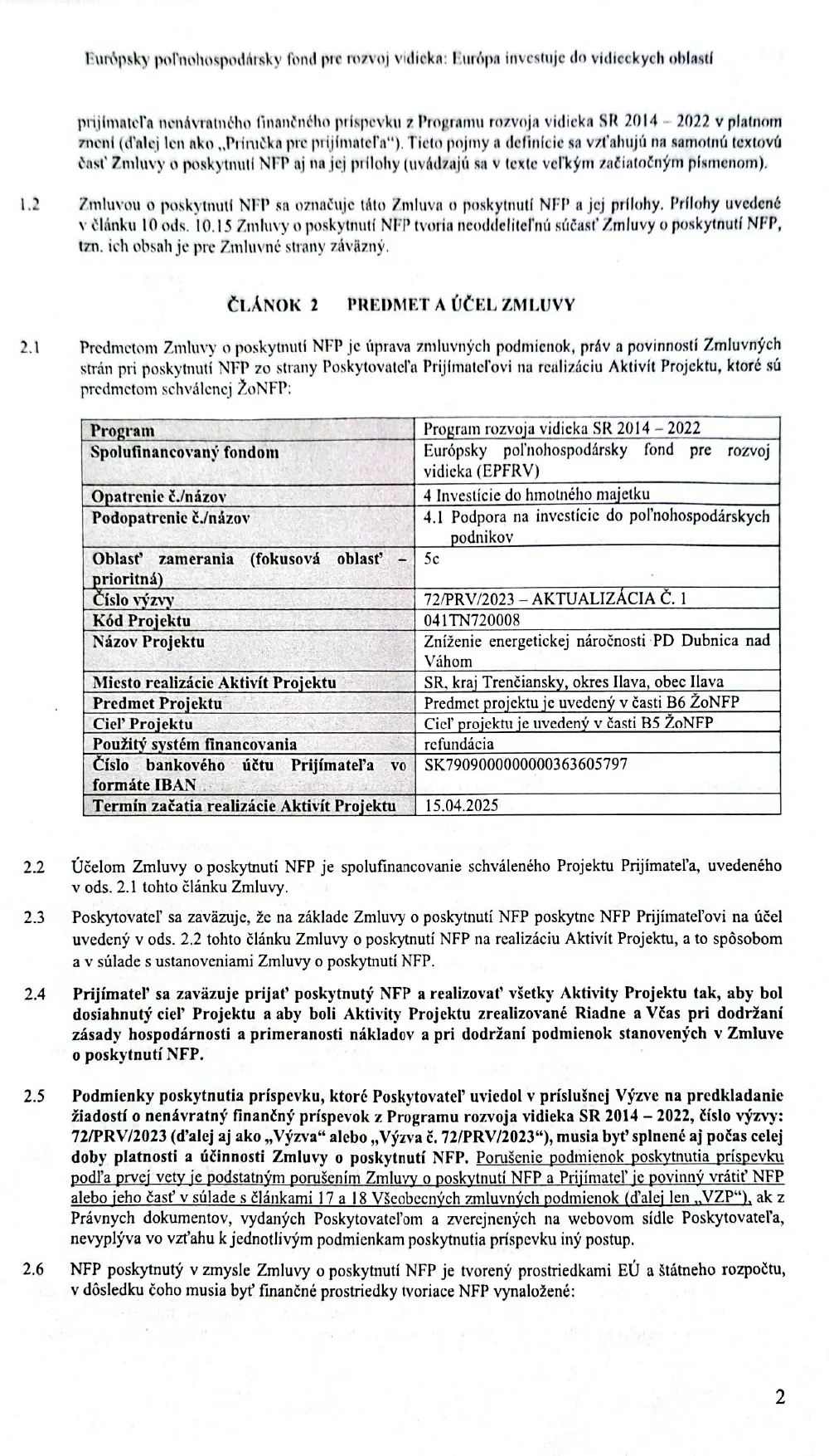 Zmluva o poskytnutí nenávratného finančného príspevku č.041TN720008 - 2.strana
